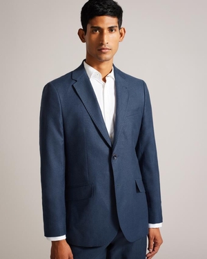 Blazer Ted Baker Notch Lapel Linen Bleu Marine Homme | OBO-09551756